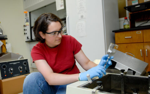 In one of many labs researchers work on new experiments...By Becky Kirkland